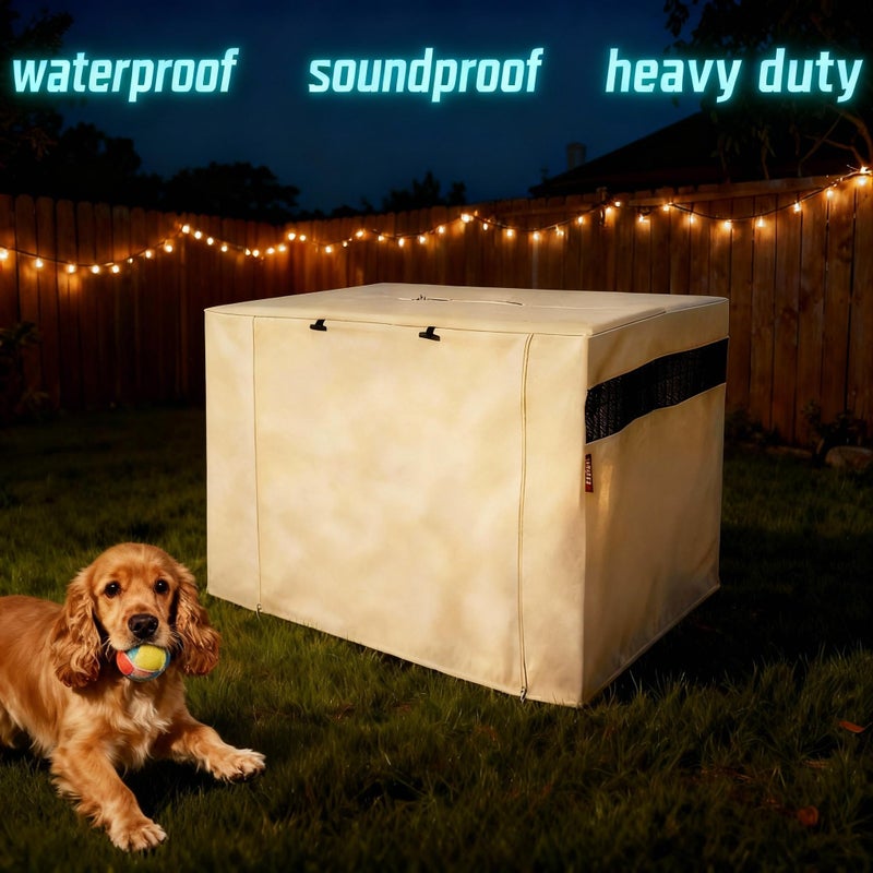 HiCaptain Dog Crate Cover 48.0" L x 30.0" W x 33.0" H with Breathable Mesh, Durable Heavy Duty Kennel Cover, Dual Zippered Panels, Windproof Waterproof UV-Resistant(Beige) - Image 4